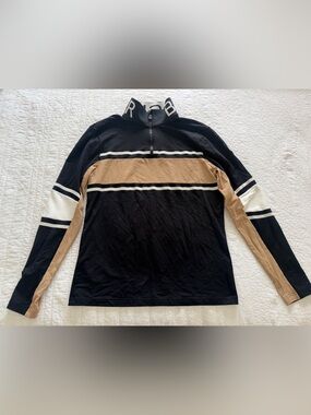 Men's Bogner Black and Tan Striped Quarter-Zip Base Layer
